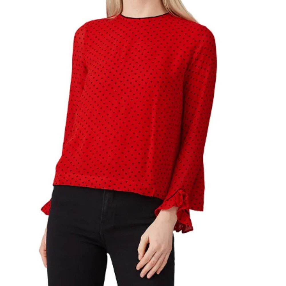 GANNI Red Satin Black Trim Top size 38 / size 6